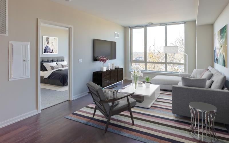 a living room with a tv and a couch